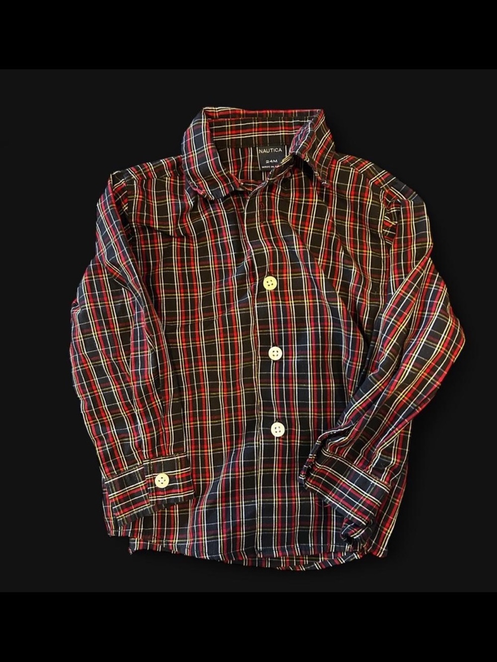 Nautica Boys' Red and Navy Plaid Button-Down Shirt
